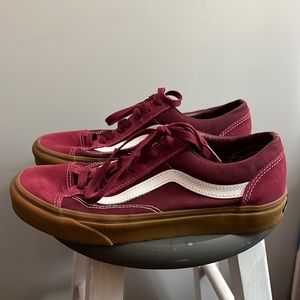 Burgundy vans with gum sole